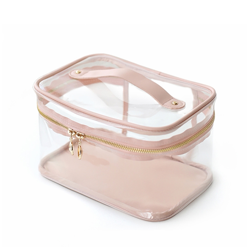 C204 Pink Clear Handle Wash PVC Cosmetic Bag