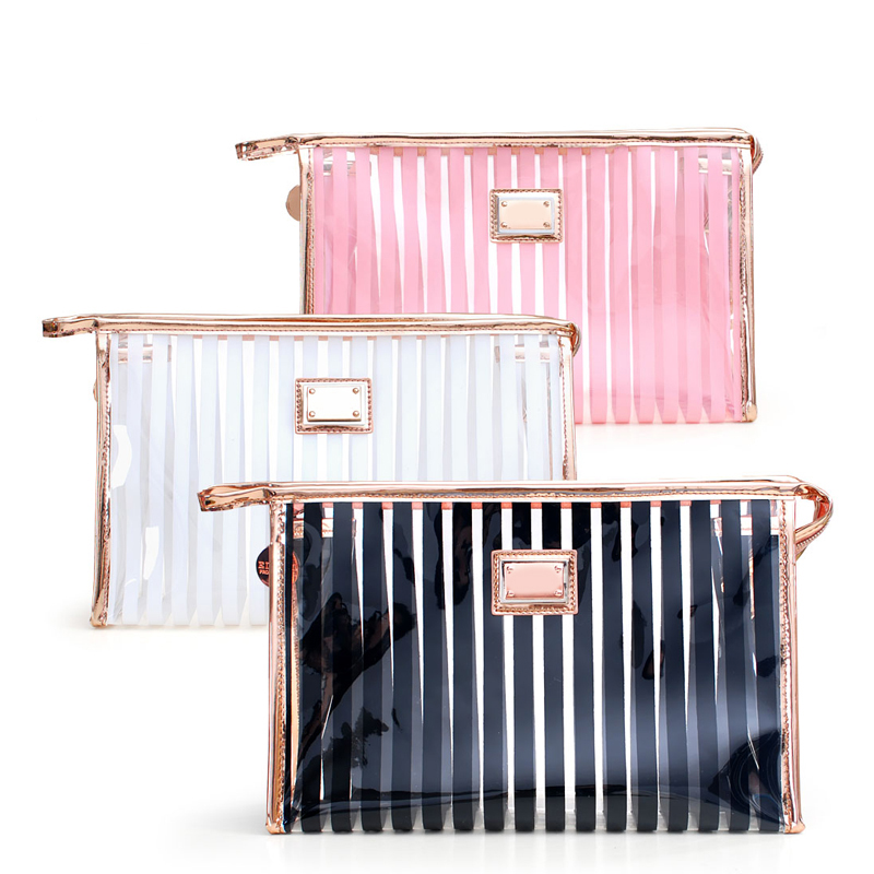 C107 Stripe Storage PVC Cosmetic Bag