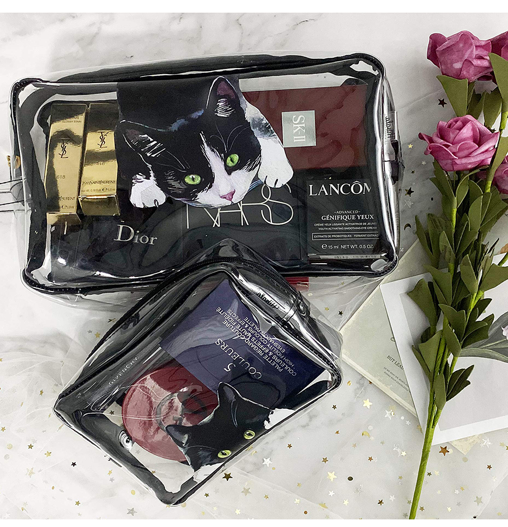 C586 Cat Print PVC Cosmetic Bag 