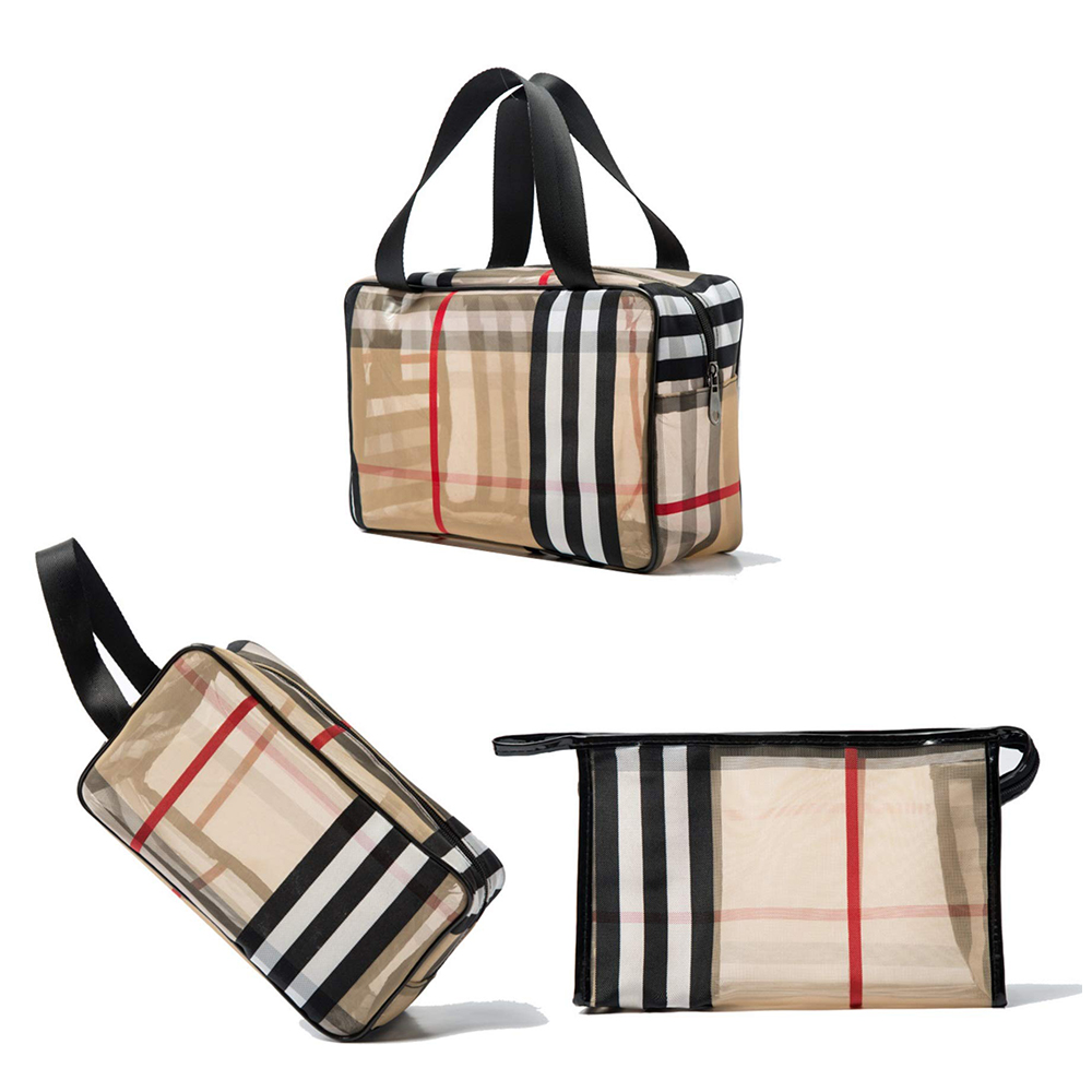 C600 PVC Stripe Mesh Makeup Bag For Women