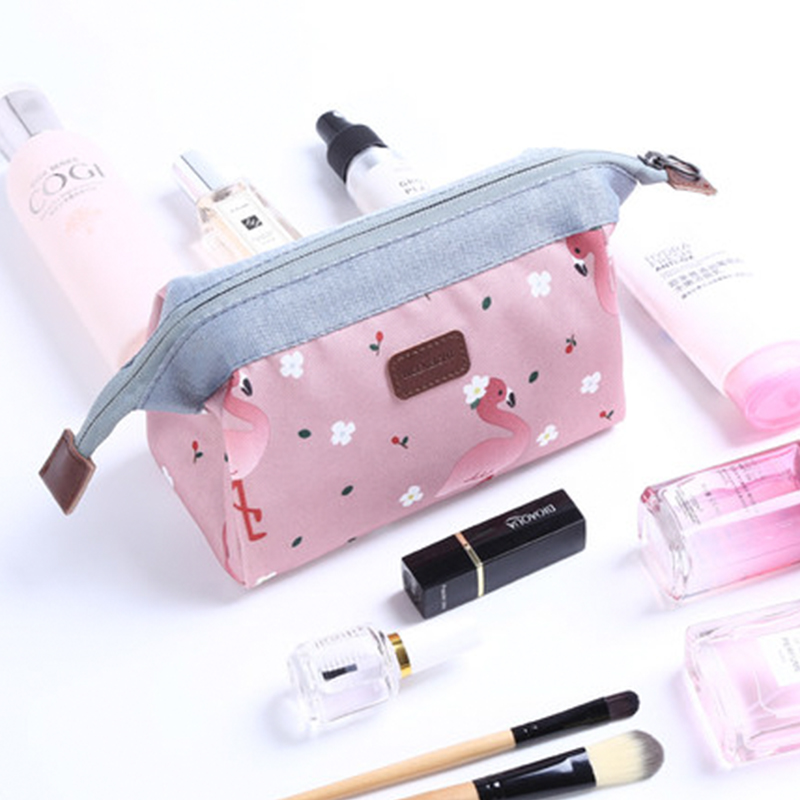 C257 Pink Printed Korean Toiletry Wash Zip Bag