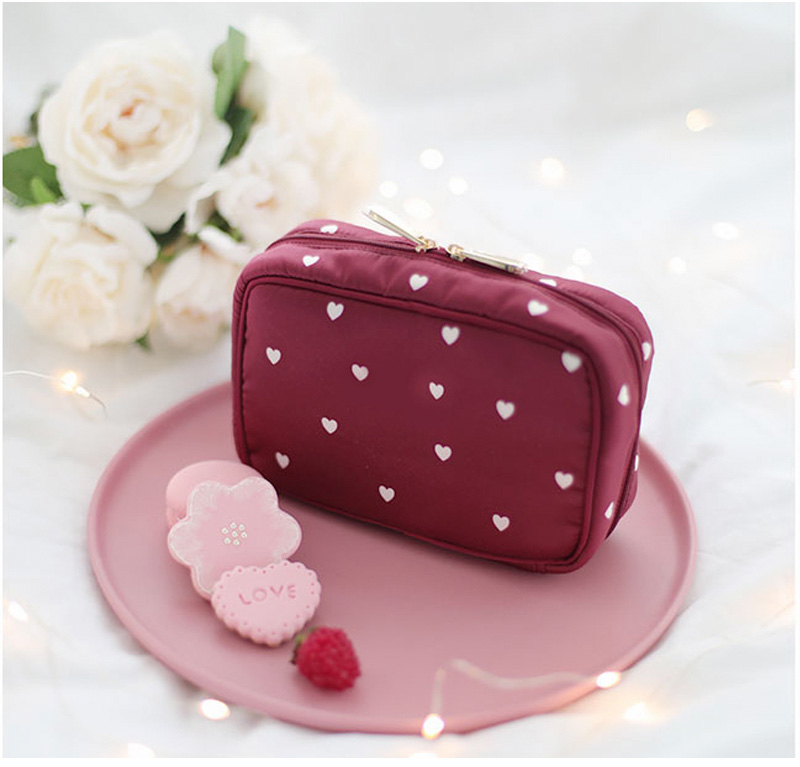 C206 Heart Satin Fabric Makeup Brush Bag With Zipper