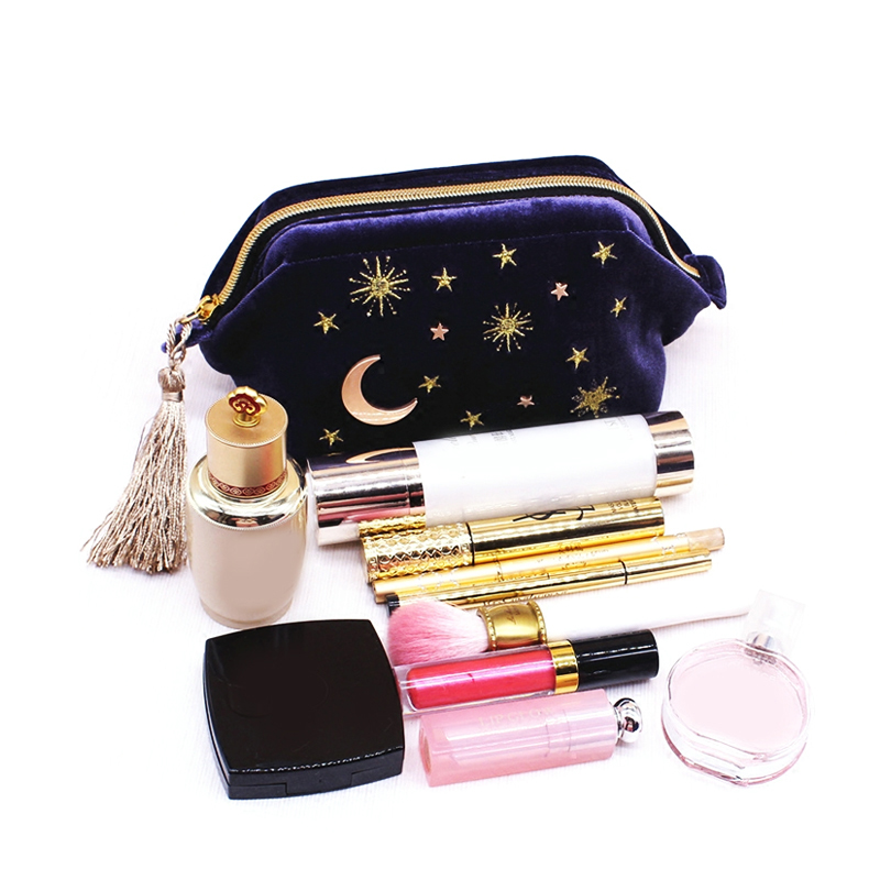 C031 Embroidery Moon Star Cotton Cosmetic Bag