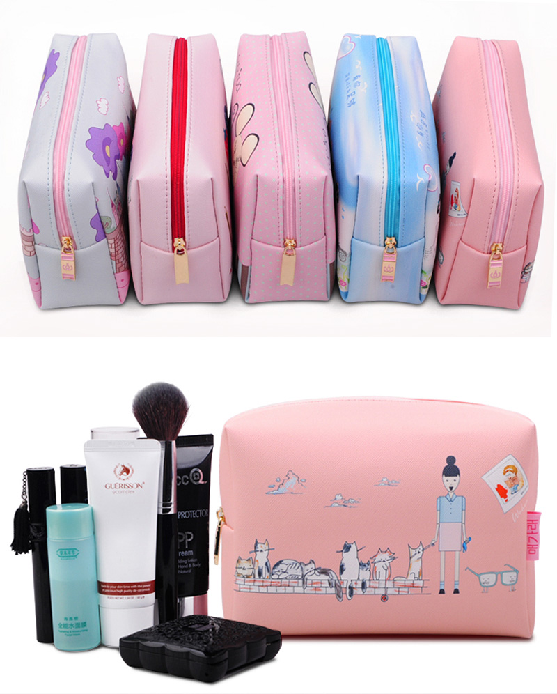 C085 Printed Leather Red Cartoon Travel PU Makeup Bag