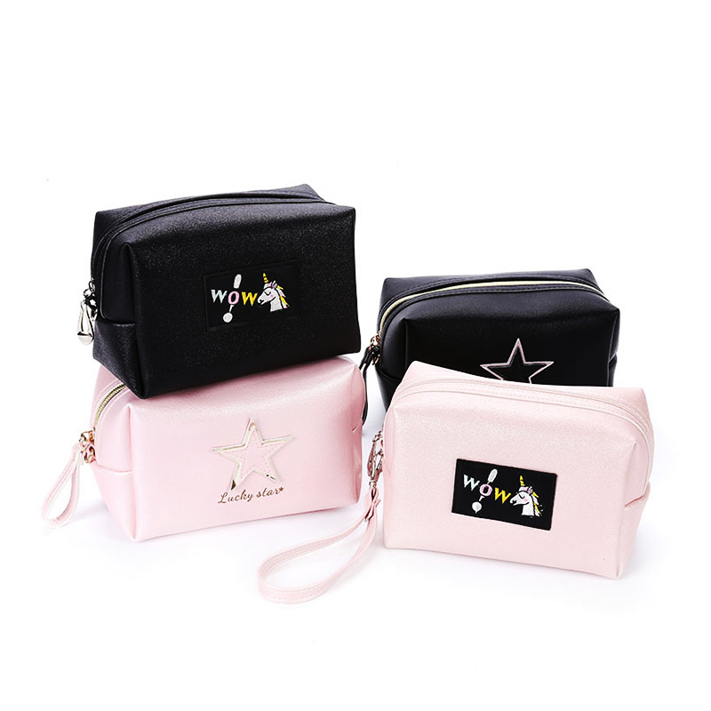 C050 Printed Pure Color Blank Zipper PU Makeup Bag