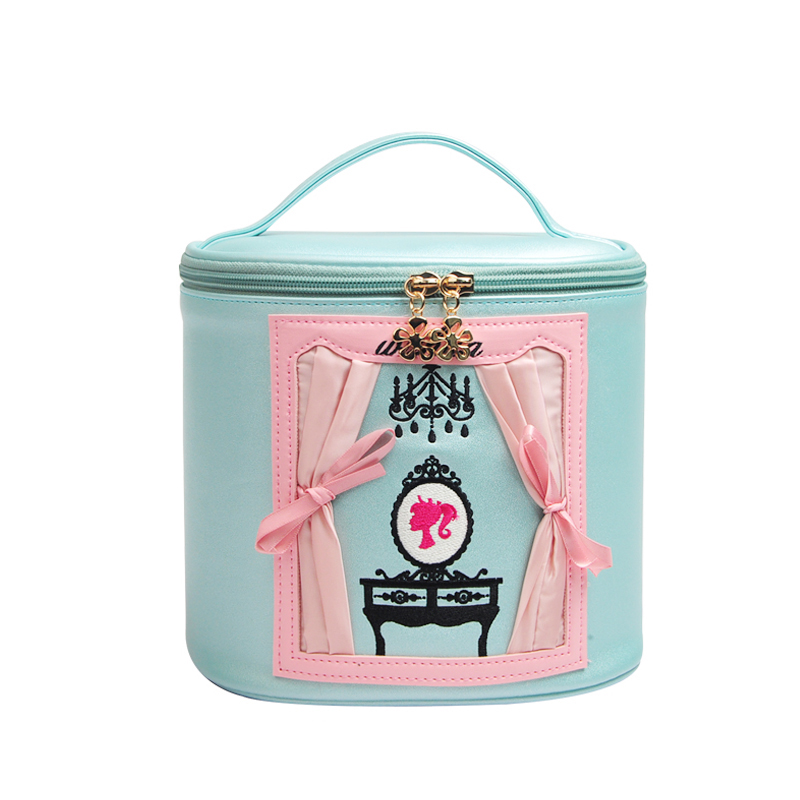 C089 Lady Barrel Shaped Cylinder PU Makeup Bag