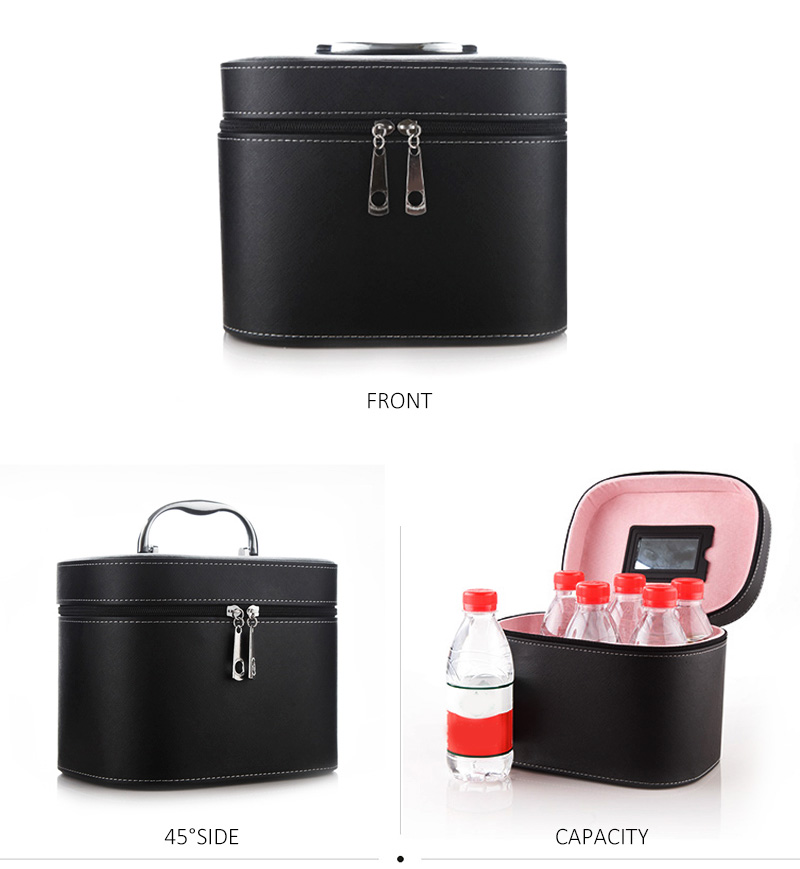 C005 Zipper Leather Cosmetic Mirror PU Makeup Bag