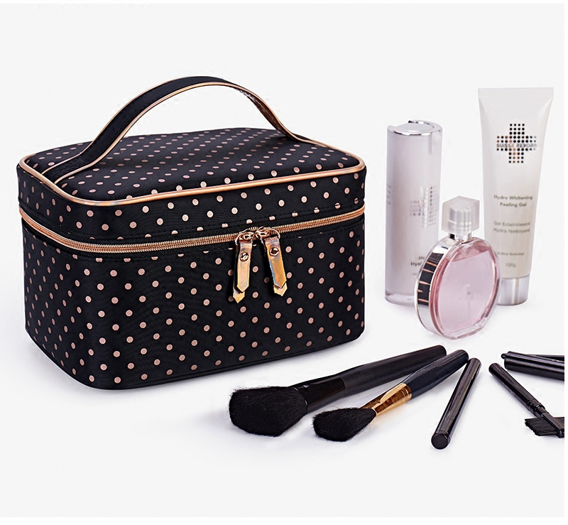 C140 Dot Pattern Double Zipper Waterproof Cosmetic Bag