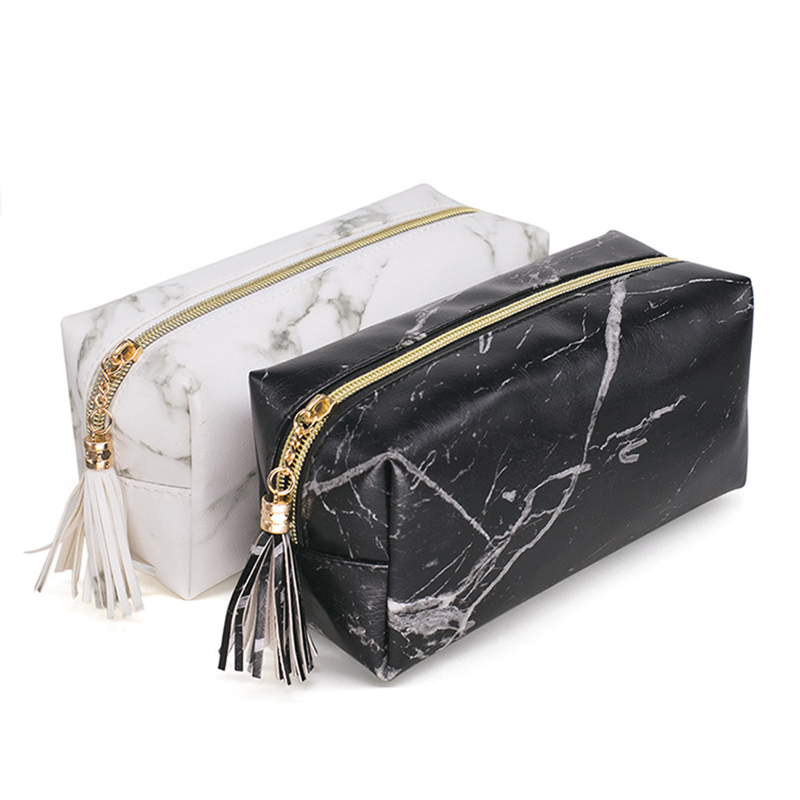 Wear Resistant Travel Portable Marble PU Makeup Bag