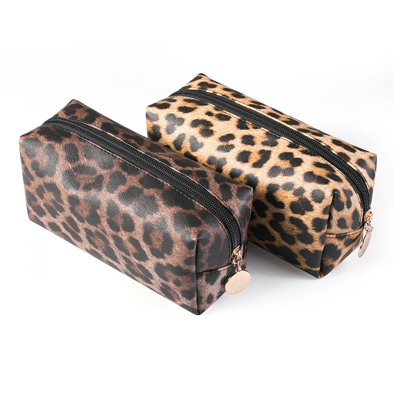 Portable Women Leopard PU Leather Travel Makeup Bag