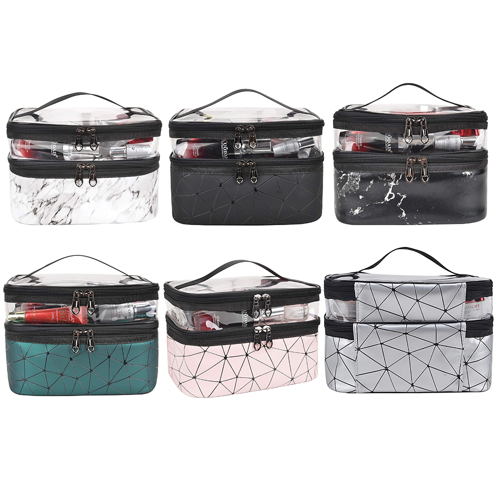 Zipper Closure Marble PU Makeup Organizer Travel Bag