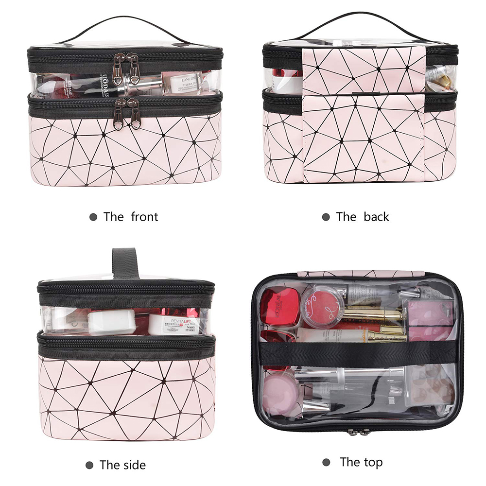 Multifunction Two Floors Marble PU Cosmetic Bag For Women