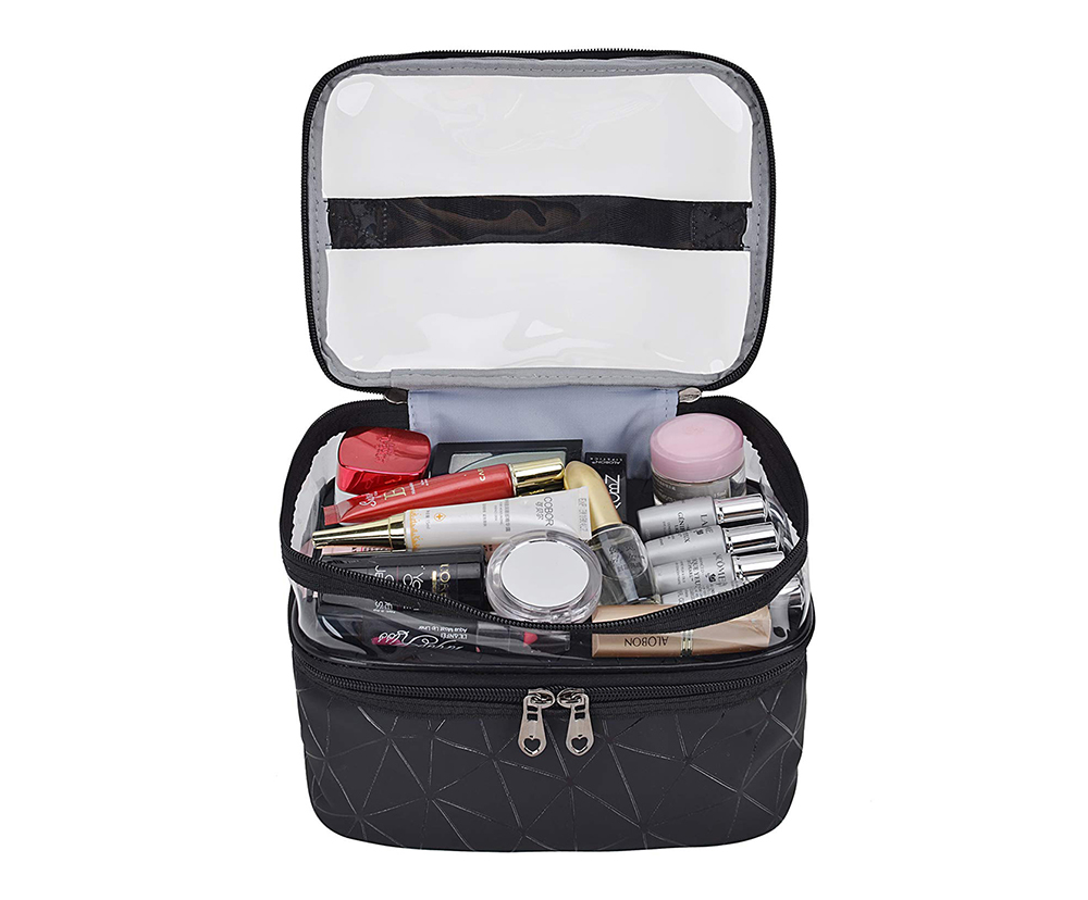 Roomy Double Layer Travel PU Makeup Case For Girls